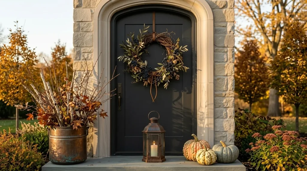 Use grapevine and branches for a rustic entrance