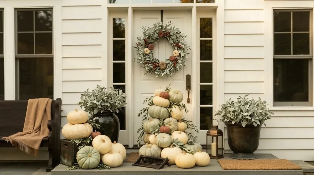 24 Fall Front Porch Ideas by Door and House Color 23 Use muted orange instead of very bright orange
