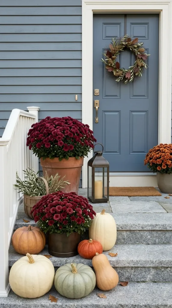 Warm Up a Gray House With Bronze, Orange, or Burgundy Mums