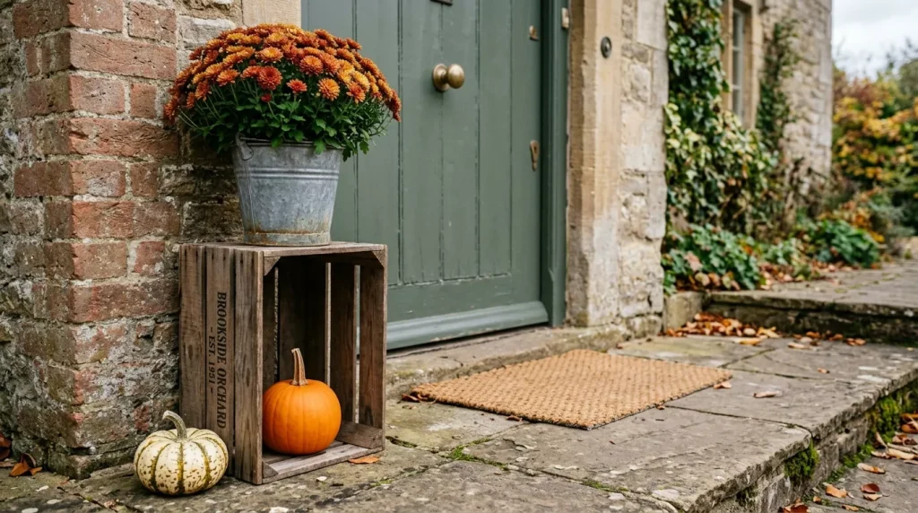 24 Fall Front Porch Decor Ideas With Crates and Galvanized Buckets 20 build-a-compact-crate-and-bucket-display-for-a-tiny-stoop