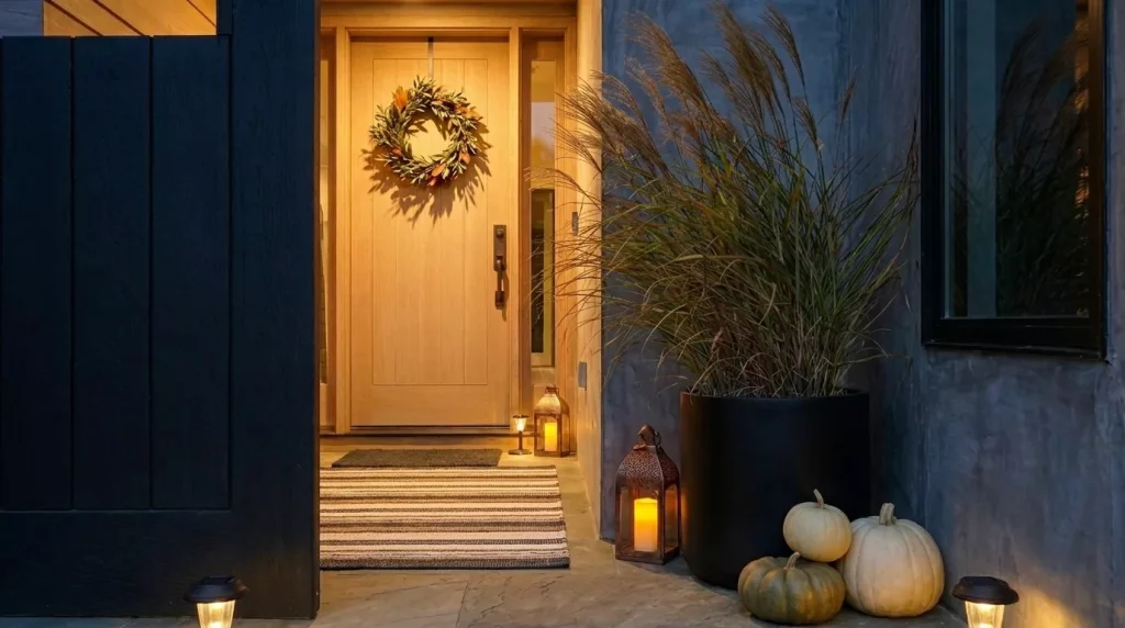 23 Modern Minimalist Fall Front Porch Ideas for a Clean, Warm Entrance 24 build-a-five-piece-garland-minimalist-fall-porch-formula