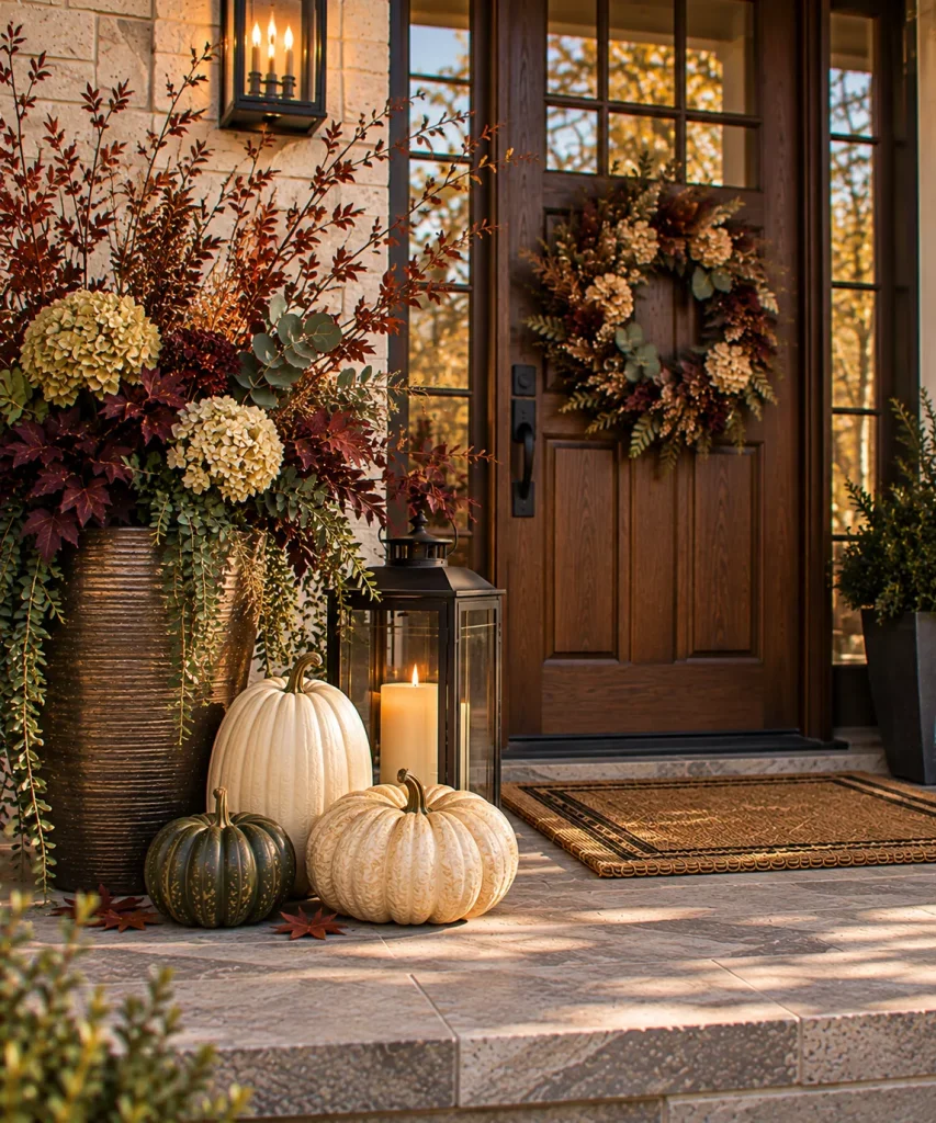24 Elegant Fall Front Porch Ideas for a Polished, Glam Autumn Entrance 15 choose-fewer-pumpkins-in-better-proportions-6a9f0eac0095b