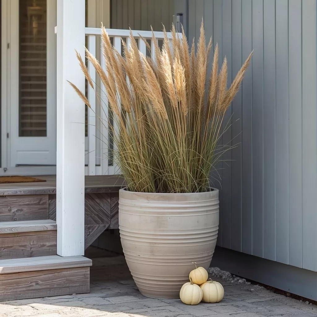 23 Coastal Fall Front Porch Ideas for a Breezy Beach House Autumn 9 fill-a-planter-with-ornamental-grasses-6aa02fda459bf