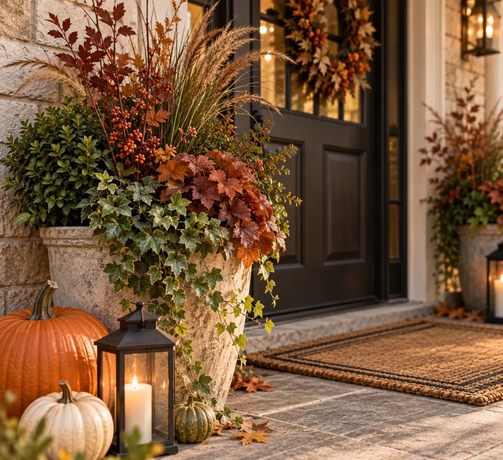 22 Fall Front Porch Ideas on a Budget That Look Cozy, Creative, and Expensive 10 keep-existing-summer-planters-and-change-only-a-few-elements