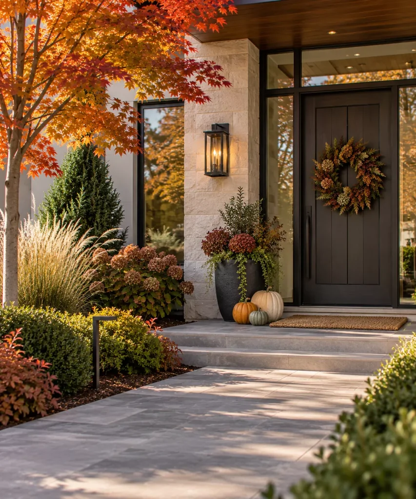 23 Modern Minimalist Fall Front Porch Ideas for a Clean, Warm Entrance 23 let-the-existing-landscaping-do-part-of-the-work