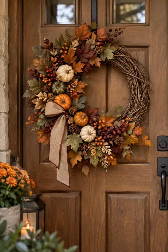 22 Fall Front Porch Ideas on a Budget That Look Cozy, Creative, and Expensive 2 make-a-dollar-tree-fall-wreath-look-fuller