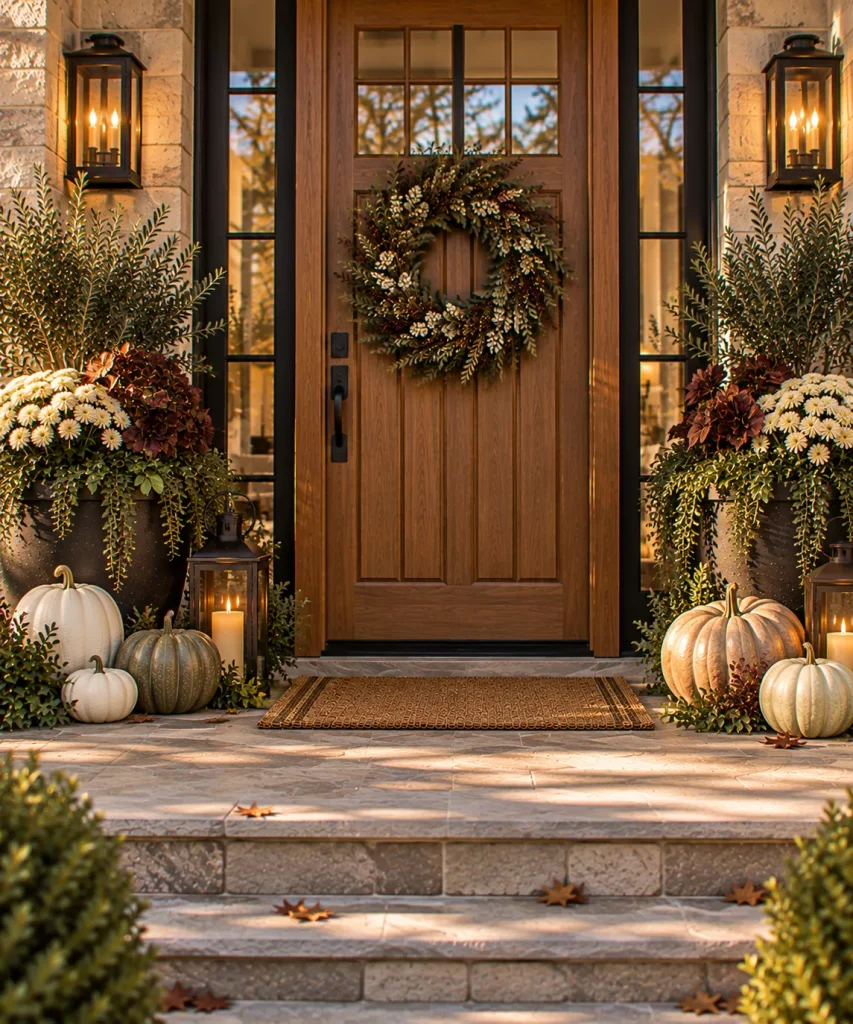 24 Elegant Fall Front Porch Ideas for a Polished, Glam Autumn Entrance 7 mirror-the-pumpkin-groupings-loosely-6a9f0f2fabdef