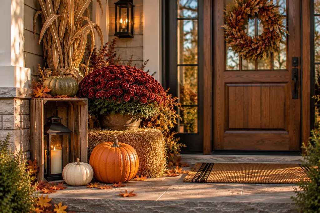24 Fall Front Porch Ideas With Hay Bales and Corn Stalks for a Cozy Harvest Look 17 mix-one-wooden-crate-with-the-hay-bale