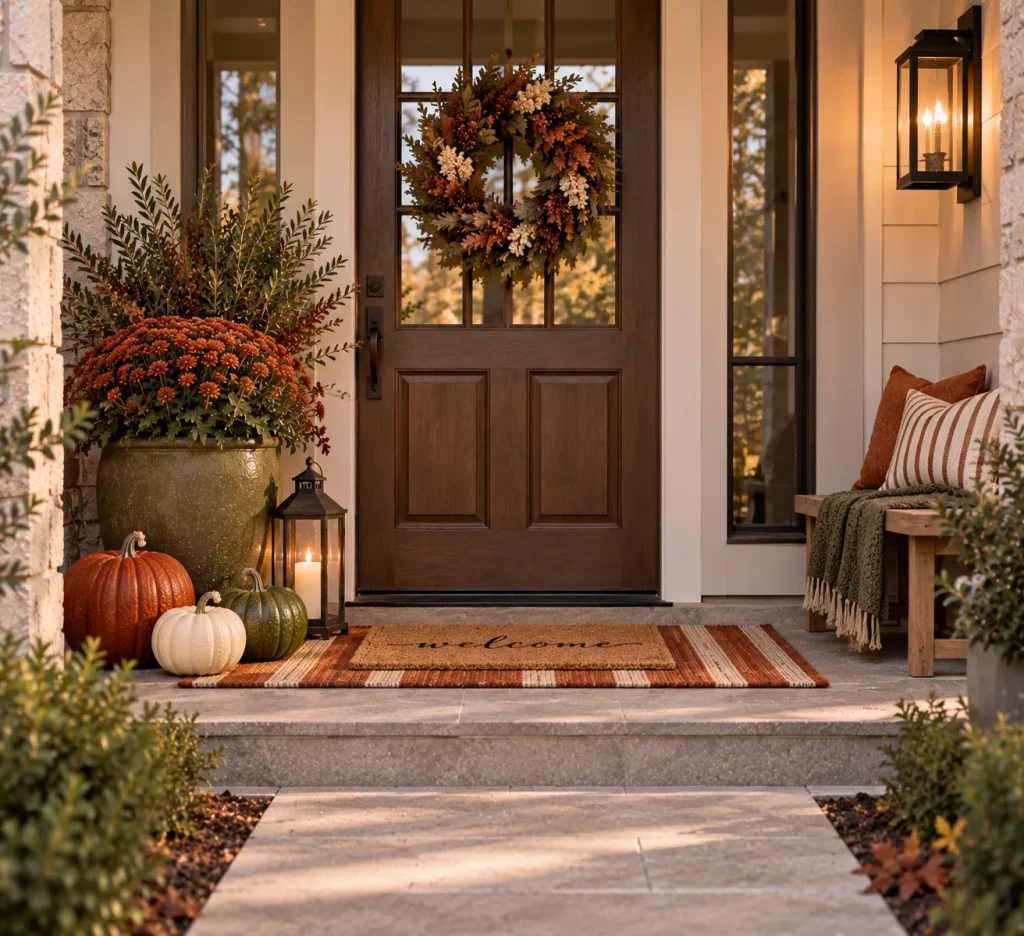 22 Fall Front Porch Ideas on a Budget That Look Cozy, Creative, and Expensive 23 repeat-three-colors-instead-of-buying-more-decor