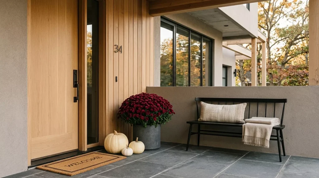 23 Modern Minimalist Fall Front Porch Ideas for a Clean, Warm Entrance 4 try-one-deep-autumn-accent-6a9ef65df02fb