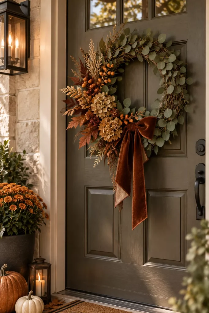 22 Fall Front Porch Ideas on a Budget That Look Cozy, Creative, and Expensive 3 update-an-old-wreath-instead-of-replacing-it