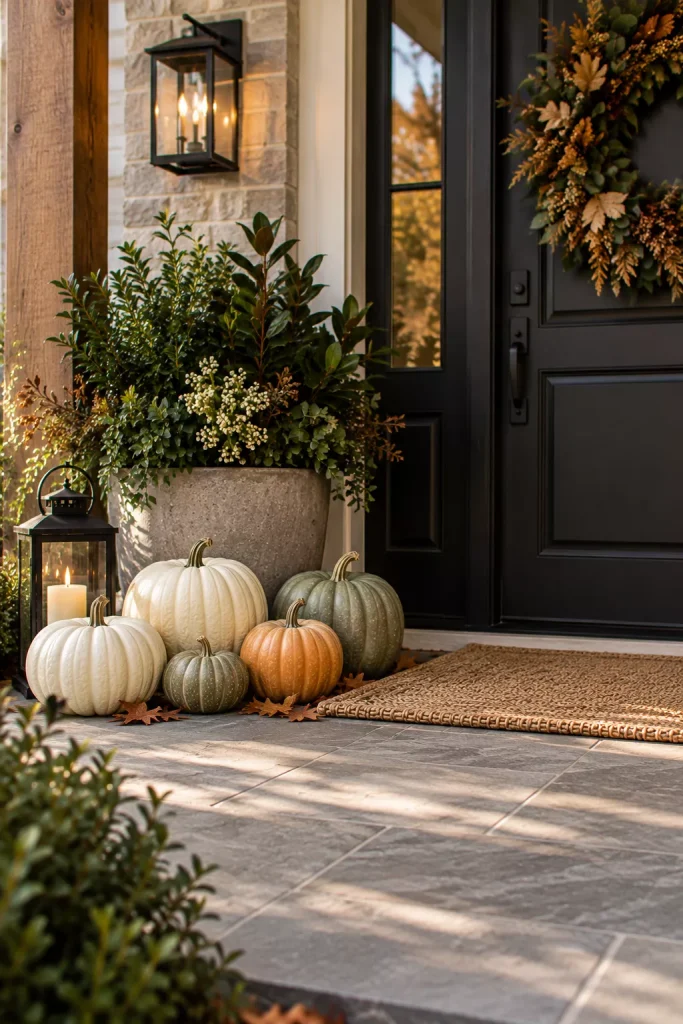 23 Modern Minimalist Fall Front Porch Ideas for a Clean, Warm Entrance 3 use-cream-pumpkins-for-a-cleaner-look-6a9ef66e61845