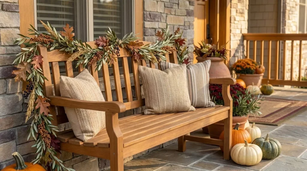 use-garland-along-the-back-of-a-porch-bench