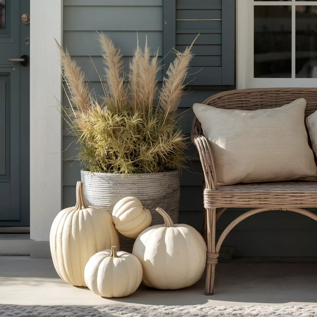 23 Coastal Fall Front Porch Ideas for a Breezy Beach House Autumn 6 use-mostly-cream-pumpkins-6aa02fe00f7ec