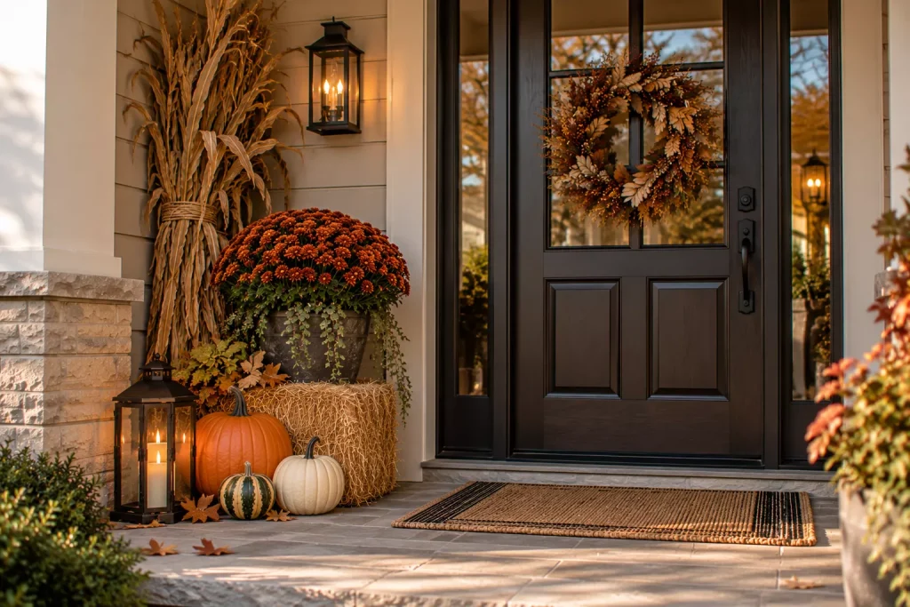 24 Fall Front Porch Ideas With Hay Bales and Corn Stalks for a Cozy Harvest Look 8 use-one-corn-stalk-bundle-in-a-corner