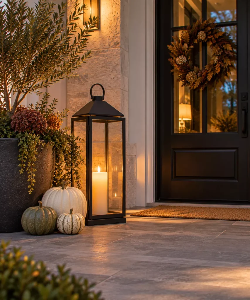 23 Modern Minimalist Fall Front Porch Ideas for a Clean, Warm Entrance 19 use-one-oversized-lantern-instead-of-several-small-ones-6a9ef5f243ec3