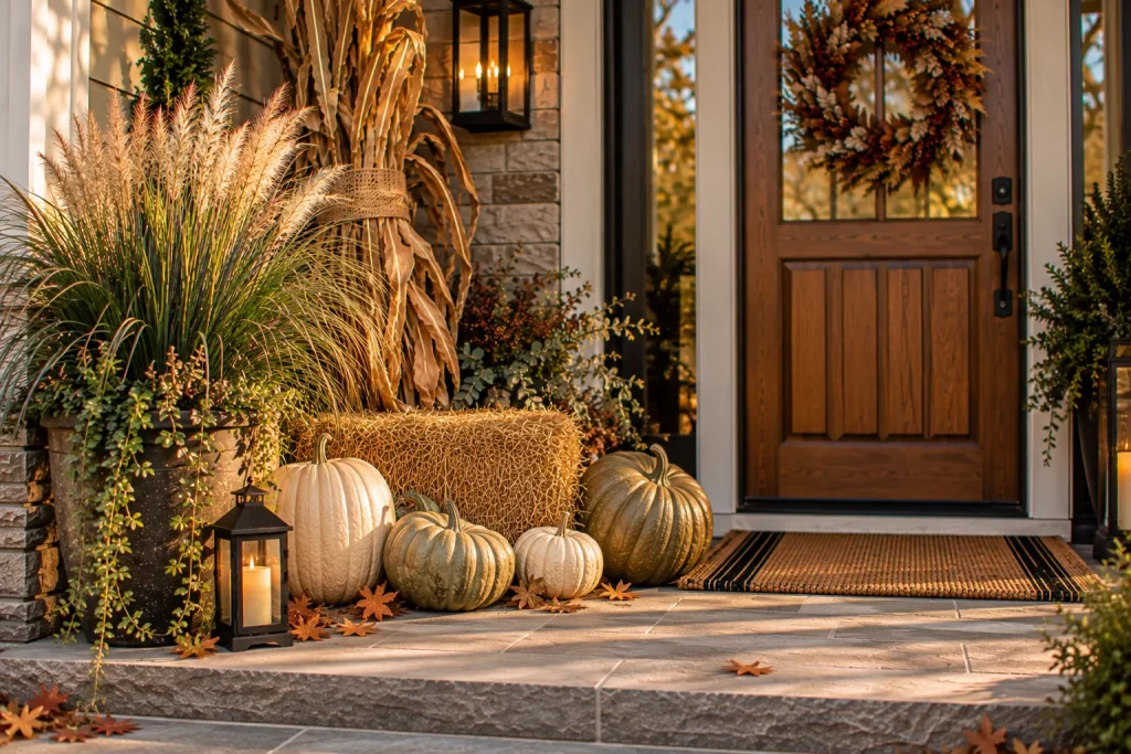 24 Fall Front Porch Ideas With Hay Bales and Corn Stalks for a Cozy Harvest Look 15 use-ornamental-grass-instead-of-mums
