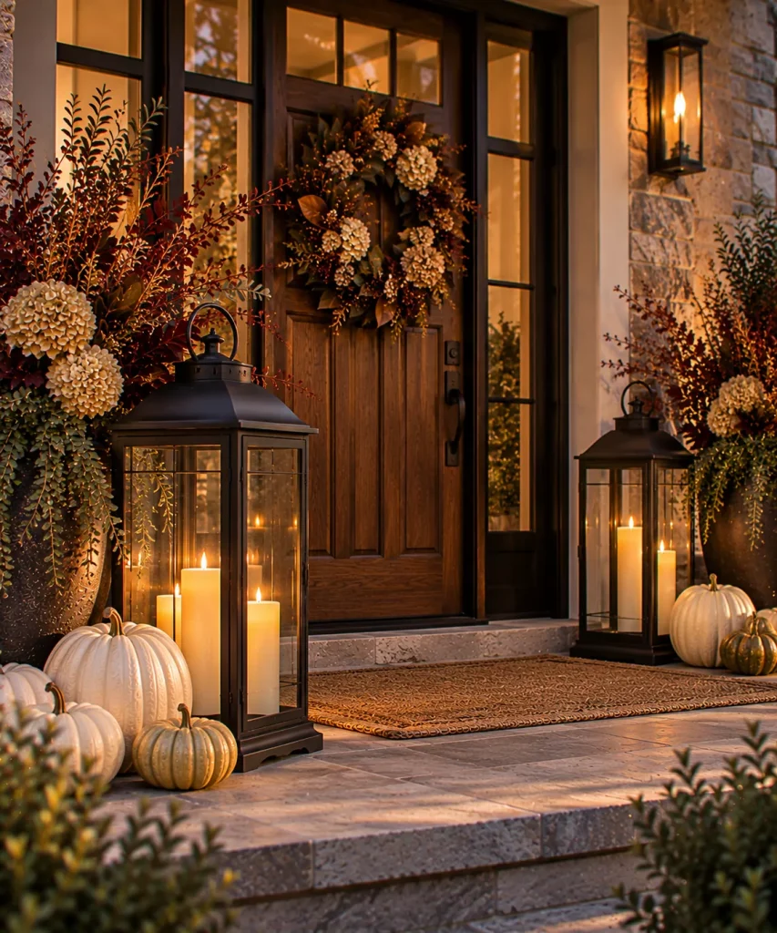 24 Elegant Fall Front Porch Ideas for a Polished, Glam Autumn Entrance 20 use-oversized-dark-lanterns-6a9f0e5c19b9c