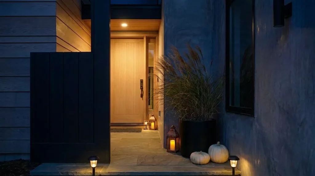23 Modern Minimalist Fall Front Porch Ideas for a Clean, Warm Entrance 21 use-solar-or-low-level-path-lights-only-where-needed