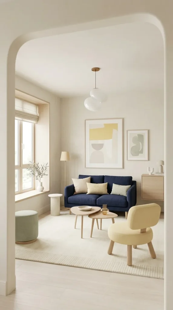 35 Navy Couch Living Room Ideas for Stylish, Cozy and Sophisticated Spaces 24 Add Pastels to Make Navy Feel Less Formal