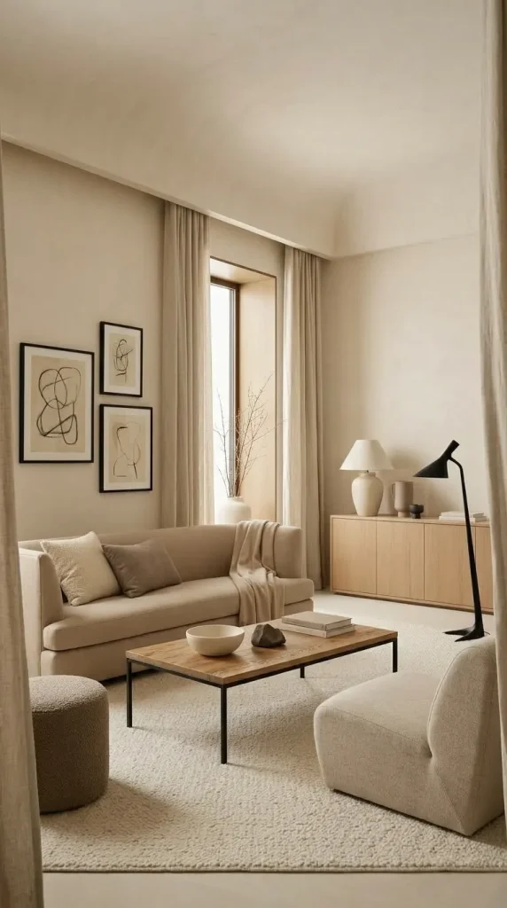 Add Small Black Accents Around a Beige Sofa