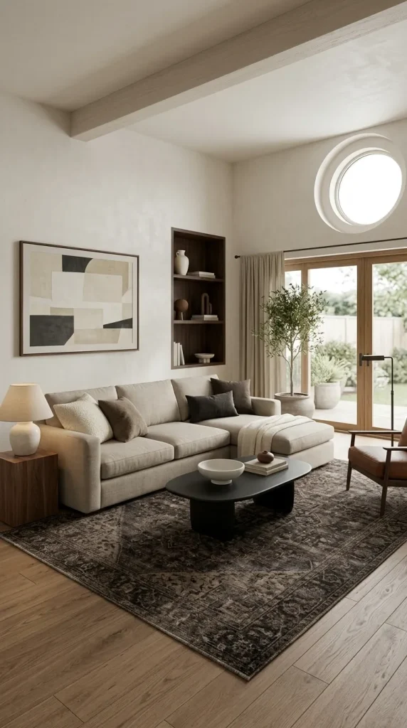 Balance a Beige Sectional With a Darker Rug