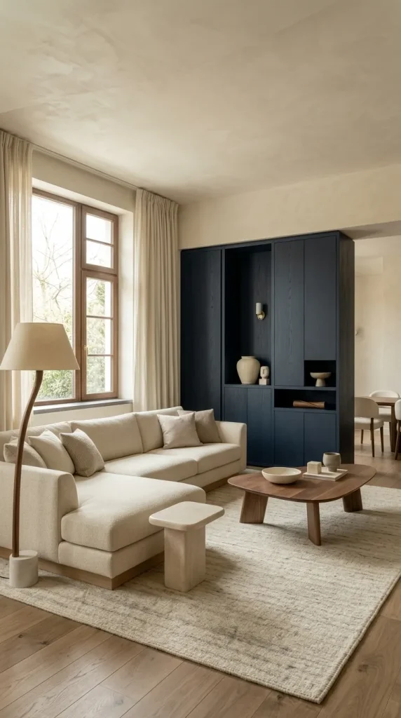 Balance a Large Cream Sectional With Strong Blue Elements