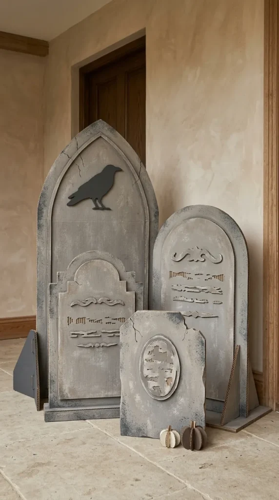 25 Cardboard Halloween Decorations DIY Ideas That Look Better Than a Shipping Box 3 Build Faux-Stone Cardboard Tombstones