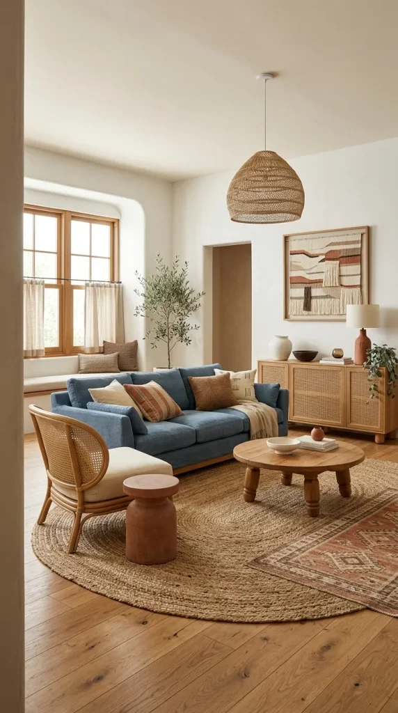 Build a Boho Room Around a Denim-Blue Couch