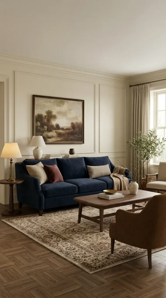 Build a Classic Room Around a Navy Sofa
