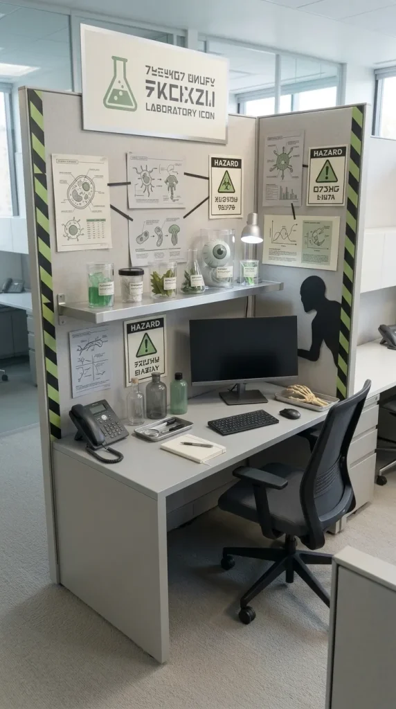 30 Halloween Cubicle Decor Ideas for Work, Contests and Small Spaces 14 Build a Creepy Laboratory Cubicle