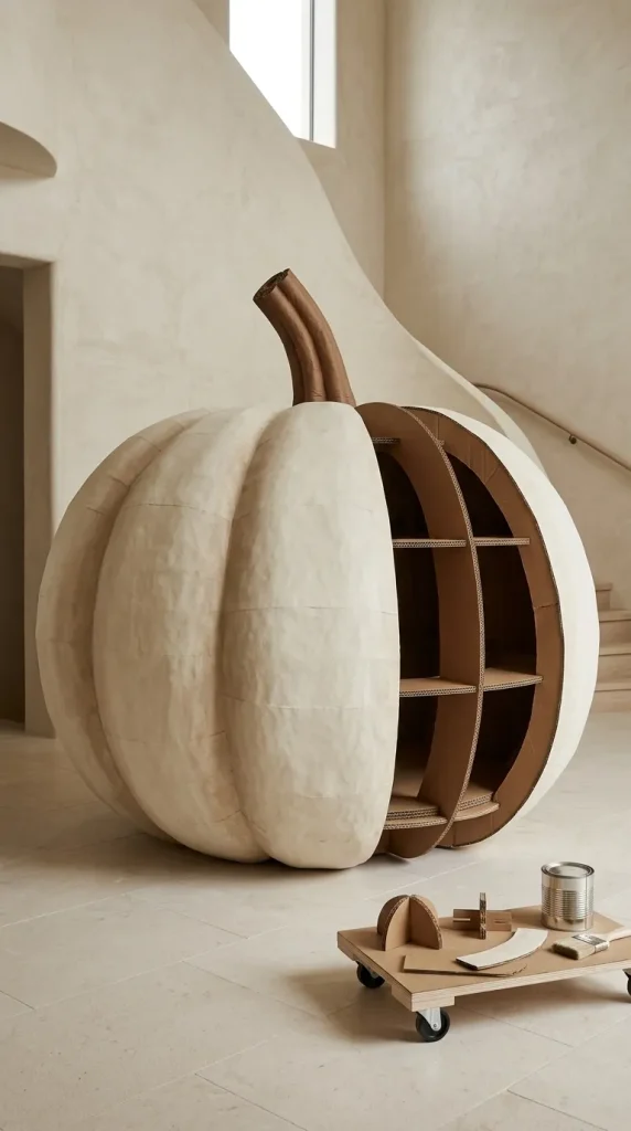25 Cardboard Halloween Decorations DIY Ideas That Look Better Than a Shipping Box 9 Build a Giant Cardboard Pumpkin Prop