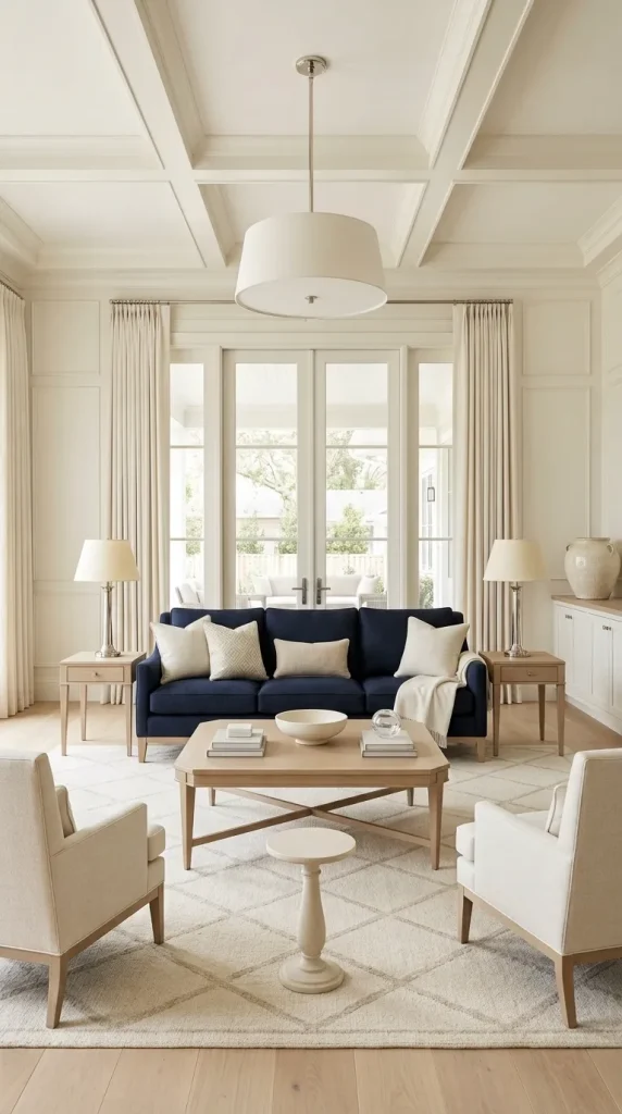 35 Navy Couch Living Room Ideas for Stylish, Cozy and Sophisticated Spaces 29 Build a Hamptons-Style Navy Couch Room