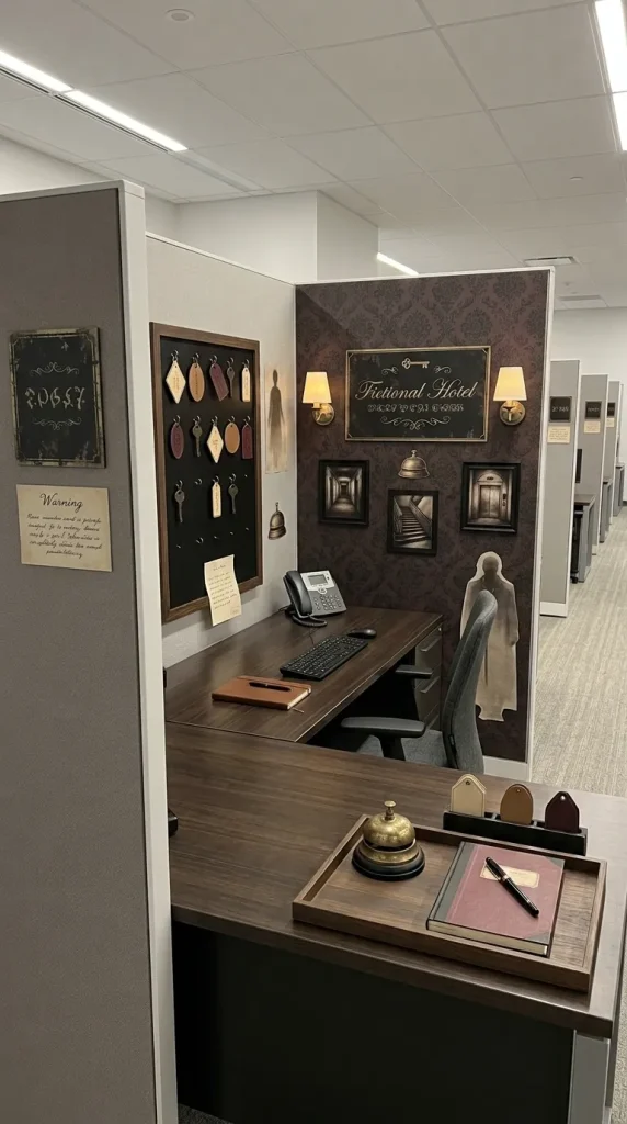 30 Halloween Cubicle Decor Ideas for Work, Contests and Small Spaces 20 Build a Haunted Hotel Check-In Cubicle