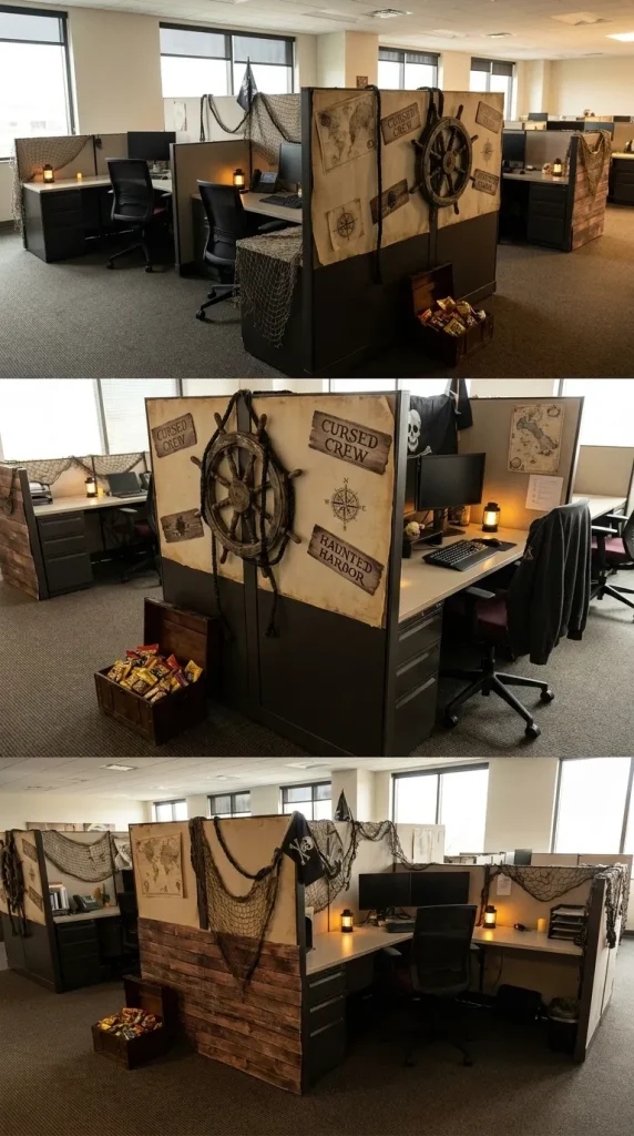 35 Office Halloween Decorations Ideas for Every Kind of Workplace 20 Build a Haunted Pirate Team Area
