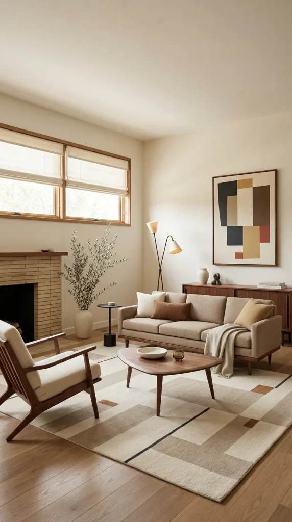 Build a Mid-Century Beige Living Room