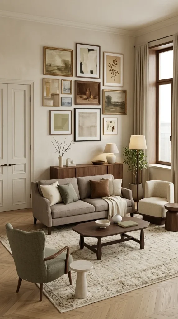 35 Gold Living Room Ideas for Elegant, Modern and Sophisticated Spaces 10 Build a Mixed-Frame Gallery Wall