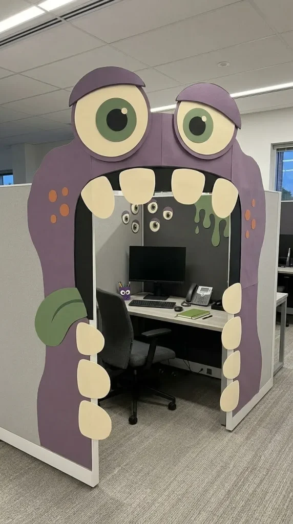30 Halloween Cubicle Decor Ideas for Work, Contests and Small Spaces 18 Build a Monster Mouth Around the Cubicle Opening
