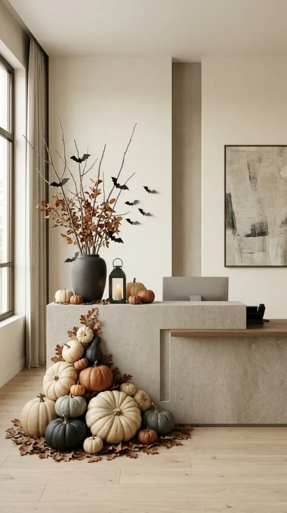 35 Office Halloween Decorations Ideas for Every Kind of Workplace 8 Build a Pumpkin Patch Around the Reception Desk