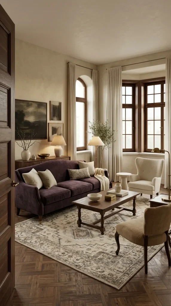 Build a Vintage Aubergine Living Room