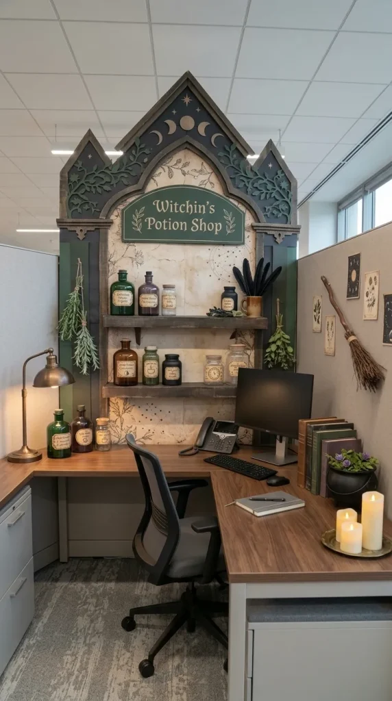 30 Halloween Cubicle Decor Ideas for Work, Contests and Small Spaces 4 Build a Witch’s Potion-Shop Cubicle