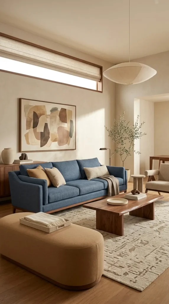 Combine Blue With Camel and Walnut