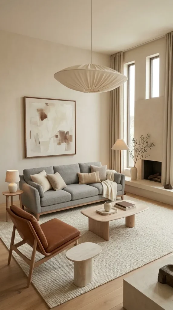 30 Grey Couch Living Room Ideas for Warm, Stylish and Colorful Spaces 11 Combine Grey With Walnut and Brown Leather