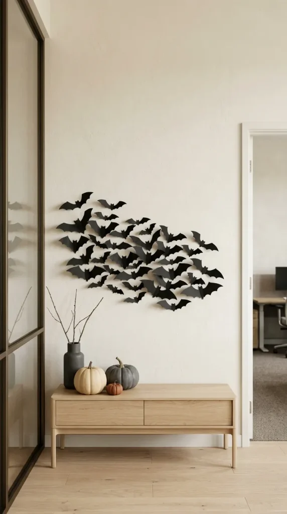 35 Office Halloween Decorations Ideas for Every Kind of Workplace 4 Cover a Wall With a Swarm of Paper Bats