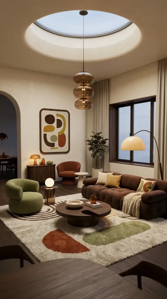 35 Brown Couch Living Room Ideas for Warm, Modern and Stylish Spaces 33 Create a 1970s Brown Living Room