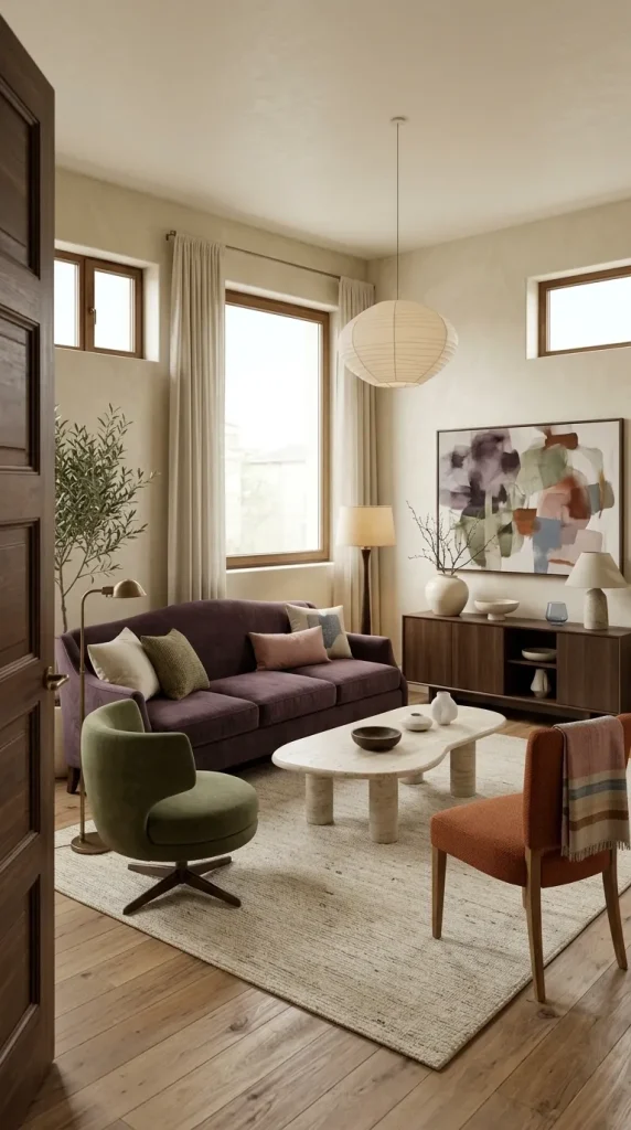 Create a Colorful Eclectic Purple Living Room