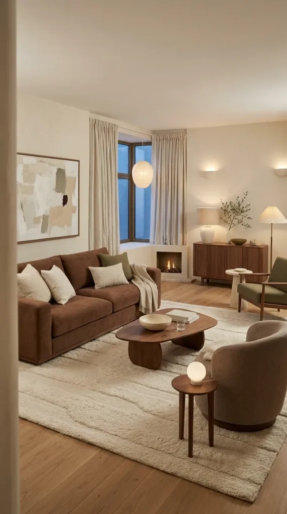 35 Brown Couch Living Room Ideas for Warm, Modern and Stylish Spaces 15 Create a Cream-and-Brown Cozy Living Room