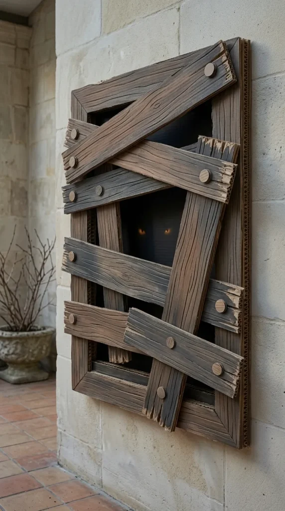 25 Cardboard Halloween Decorations DIY Ideas That Look Better Than a Shipping Box 19 Create a Faux Boarded-Up Window Prop