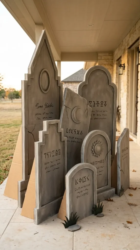 25 Cardboard Halloween Decorations DIY Ideas That Look Better Than a Shipping Box 24 Create a Giant Cardboard Yard Tombstone Display