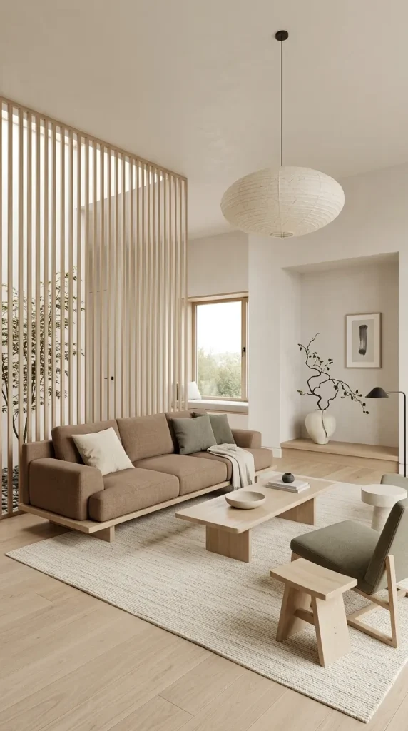 35 Brown Couch Living Room Ideas for Warm, Modern and Stylish Spaces 31 Create a Japandi Brown Couch Living Room